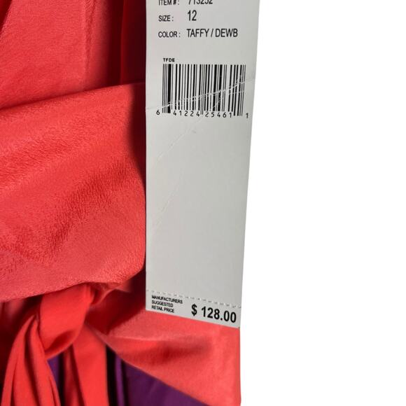 Suzy Chin Coral Purple Two-Tone Draped Faux Wrap Sleeveless Mini Dress Size 12 - Picture 9 of 12